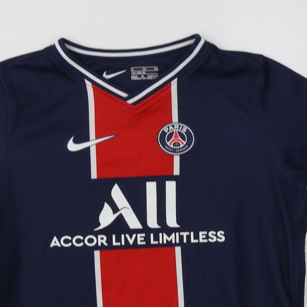 Nike Boys Blue  Polyester Jersey T-Shirt Size 7-8 Years V-Neck  - Paris Saint-Germain