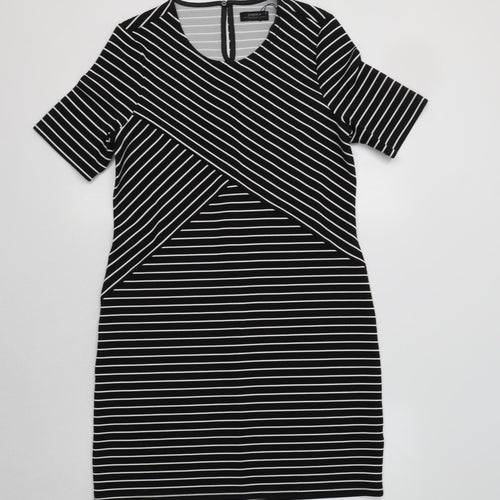 Papaya Womens Black Striped Polyester Bodycon  Size 10  Round Neck