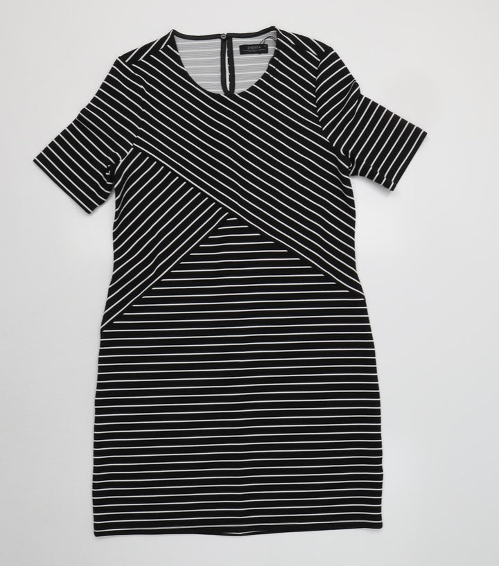 Papaya Womens Black Striped Polyester Bodycon Size 10 Round Neck