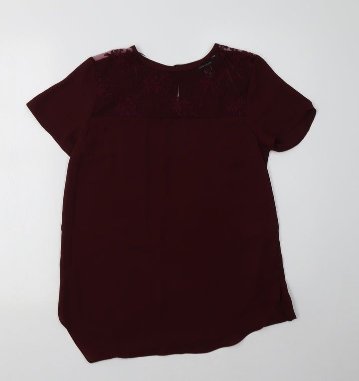 New Look Womens Purple  Polyester Basic Blouse Size 10 Round Neck - Lace Detail