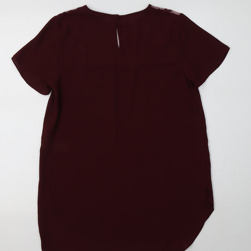 New Look Womens Purple  Polyester Basic Blouse Size 10 Round Neck - Lace Detail