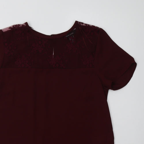 New Look Womens Purple  Polyester Basic Blouse Size 10 Round Neck - Lace Detail