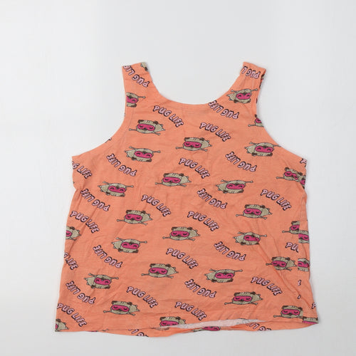 M&Co Girls Orange  Cotton Basic Tank Size 11-12 Years Crew Neck  - Pug Print