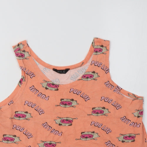M&Co Girls Orange  Cotton Basic Tank Size 11-12 Years Crew Neck  - Pug Print