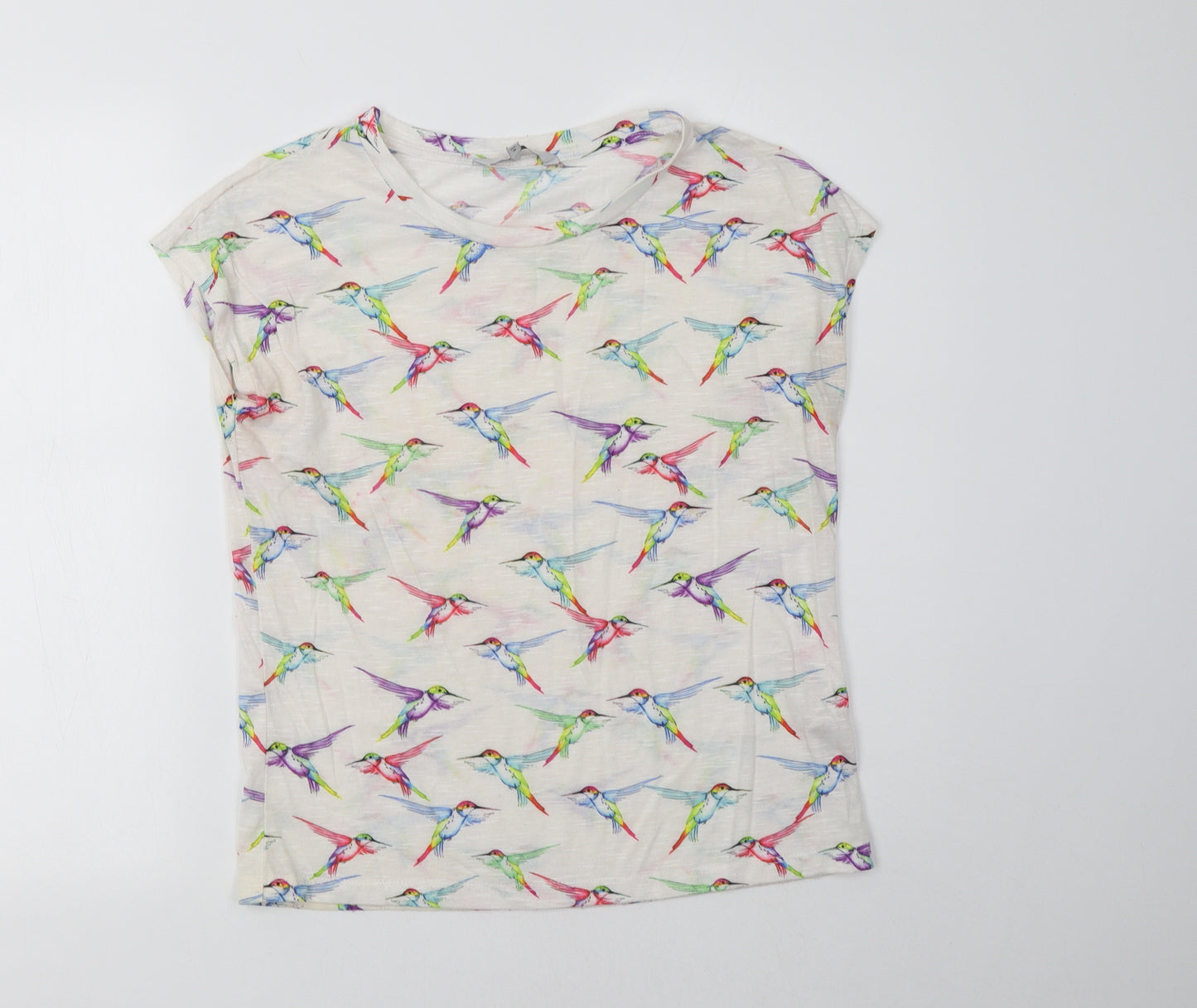 NEXT Womens Ivory  Polyester Basic Blouse Size 8 Round Neck - Hummingbird Print