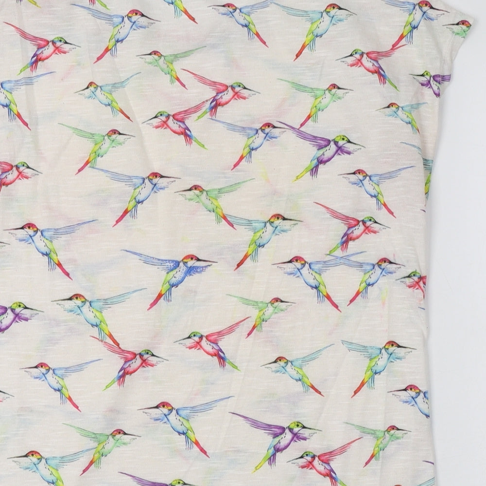 NEXT Womens Ivory  Polyester Basic Blouse Size 8 Round Neck - Hummingbird Print