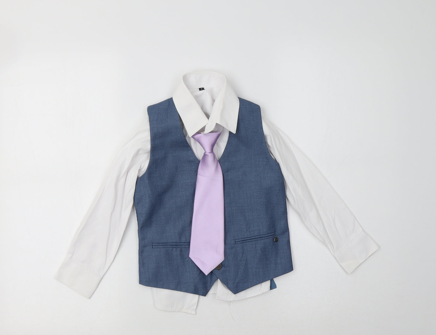 Paisley Of London Boys White  Polyester Basic Dress Shirt Size 4 Years Collared  - Shirt, Tie and Waistcoat Set