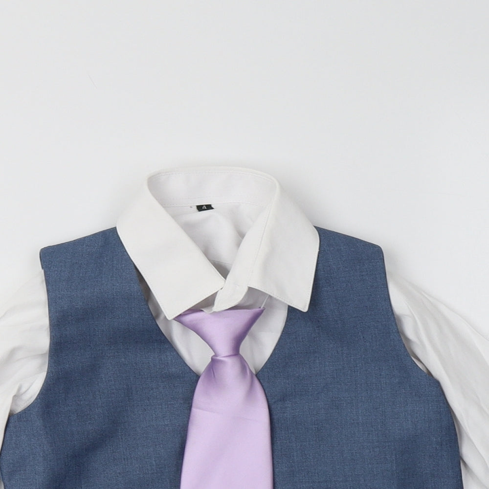 Paisley Of London Boys White  Polyester Basic Dress Shirt Size 4 Years Collared  - Shirt, Tie and Waistcoat Set