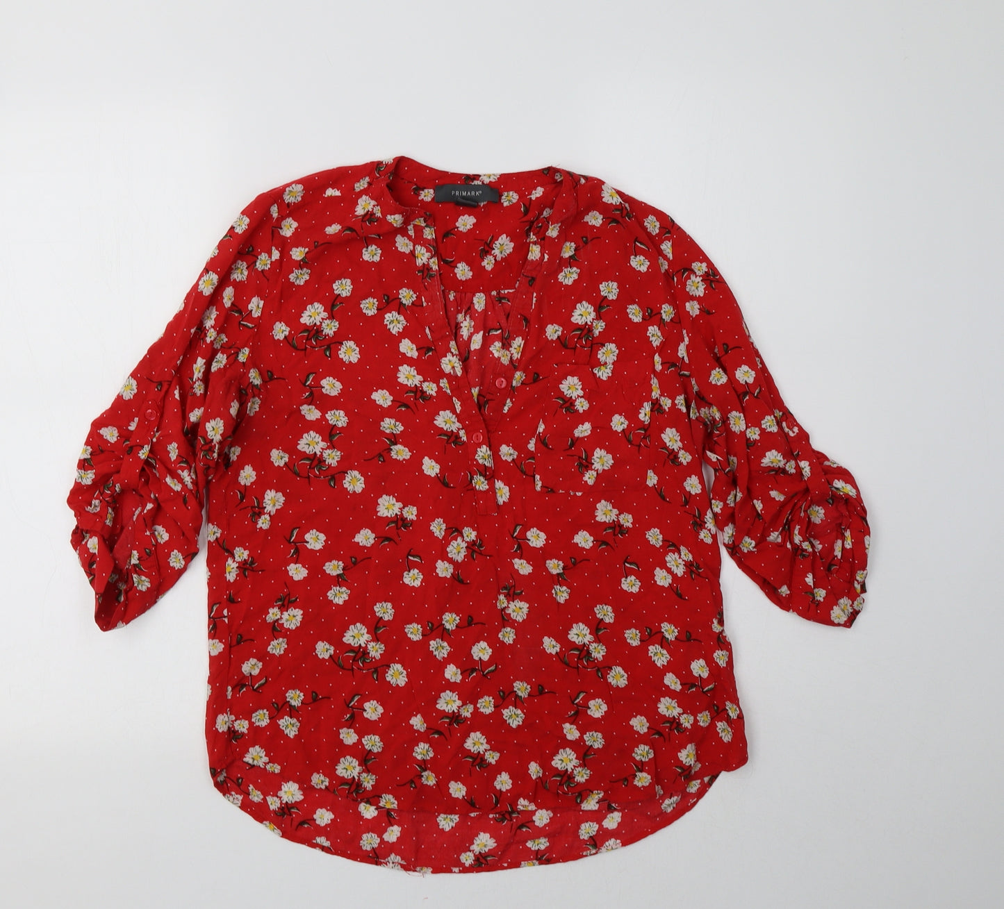 Primark Womens Red Floral Viscose Basic Blouse Size 10 V-Neck