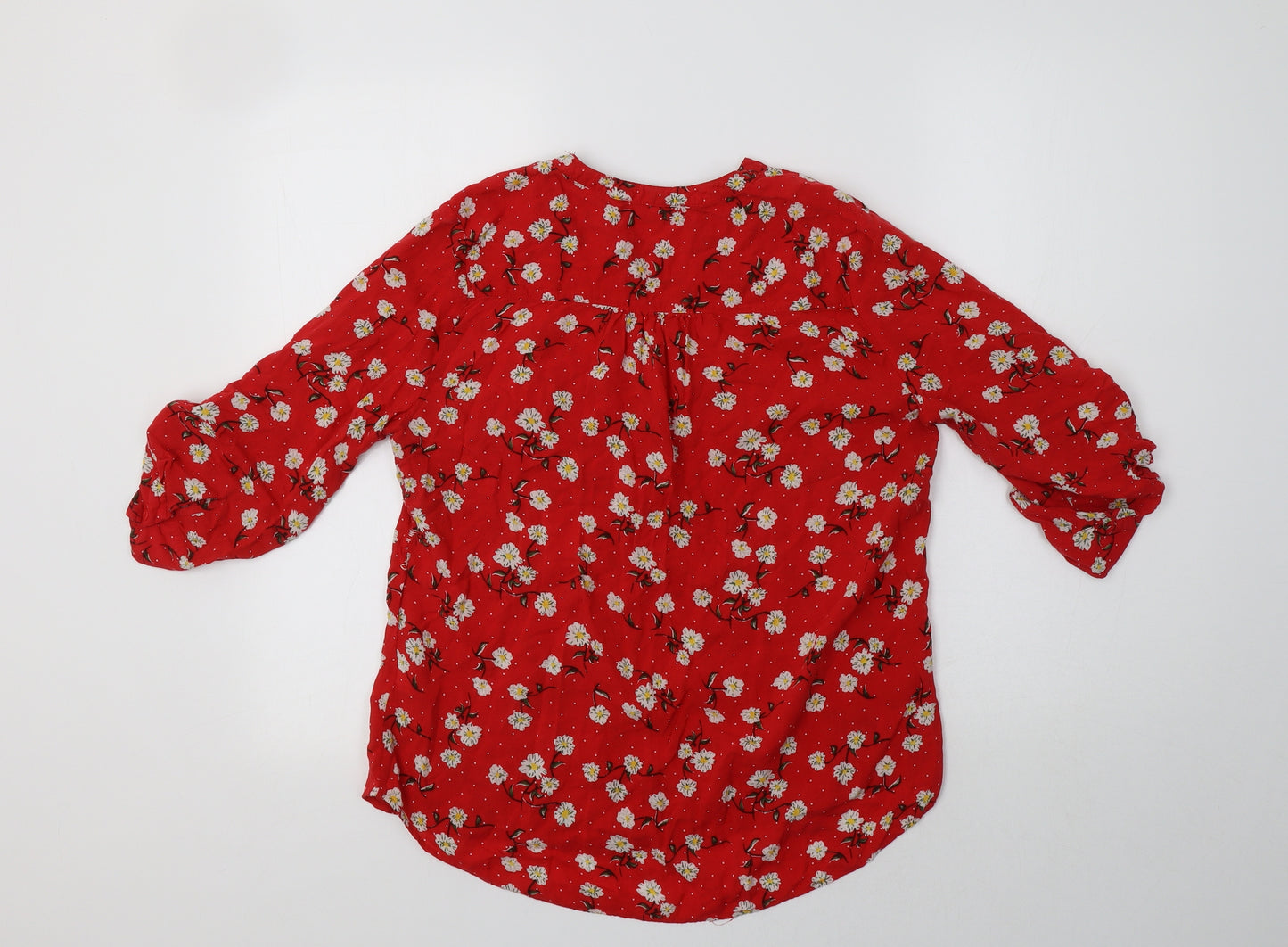 Primark Womens Red Floral Viscose Basic Blouse Size 10 V-Neck