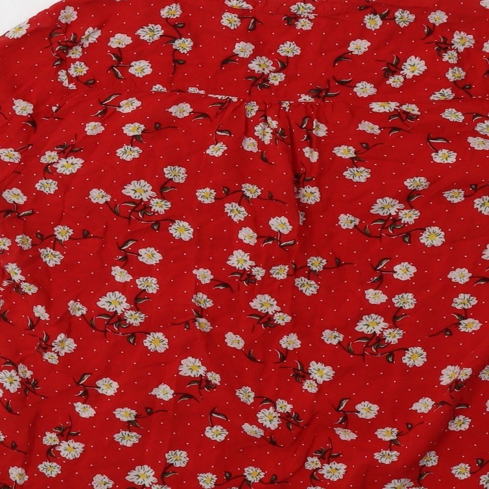 Primark Womens Red Floral Viscose Basic Blouse Size 10 V-Neck