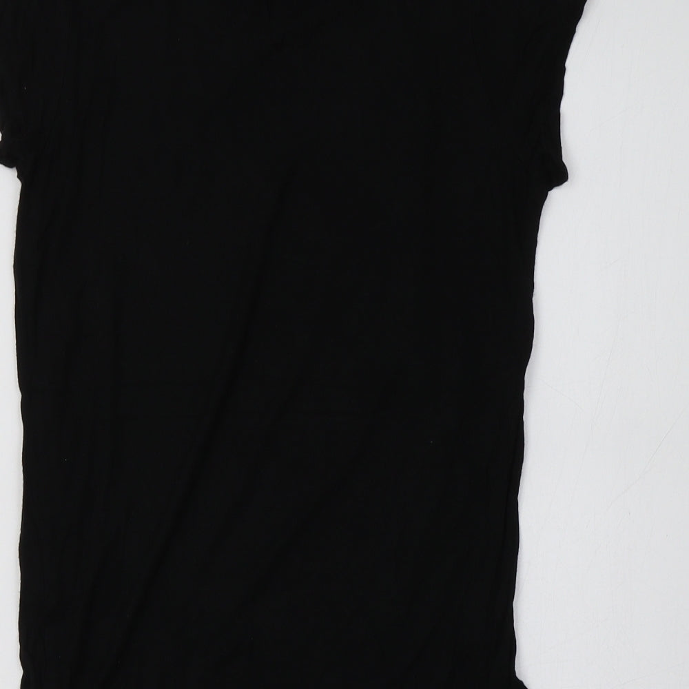 Primark Girls Black  Viscose Basic T-Shirt Size 11-12 Years Crew Neck  - Happy