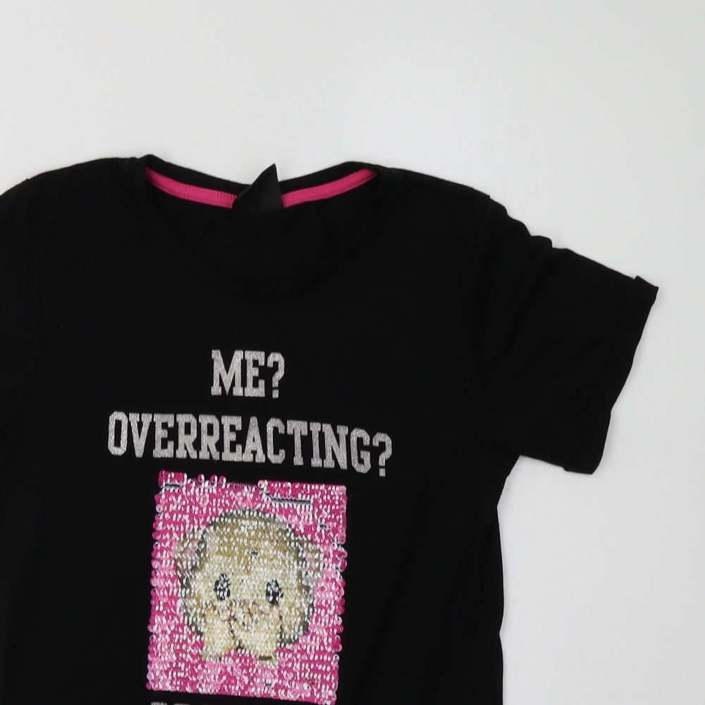Primark Girls Black  Polyester Basic T-Shirt Size 11-12 Years Crew Neck