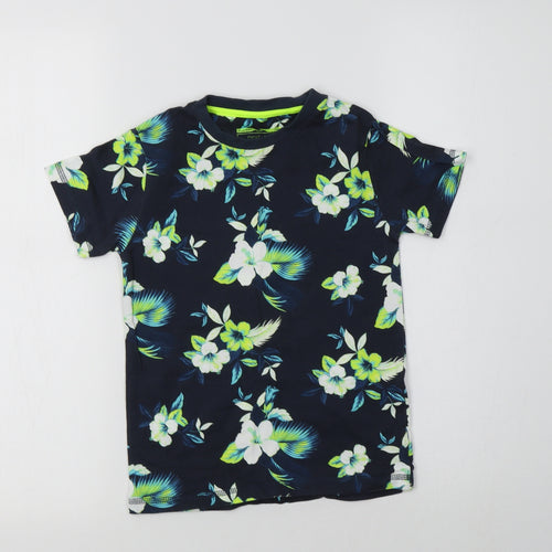NEXT Boys Blue Floral Cotton Basic T-Shirt Size 5-6 Years Crew Neck