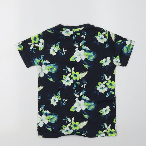 NEXT Boys Blue Floral Cotton Basic T-Shirt Size 5-6 Years Crew Neck