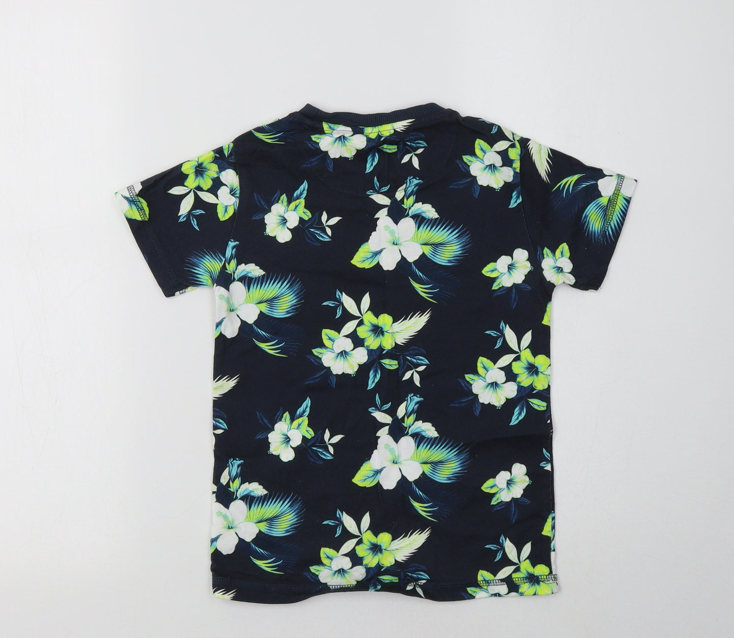 NEXT Boys Blue Floral Cotton Basic T-Shirt Size 5-6 Years Crew Neck
