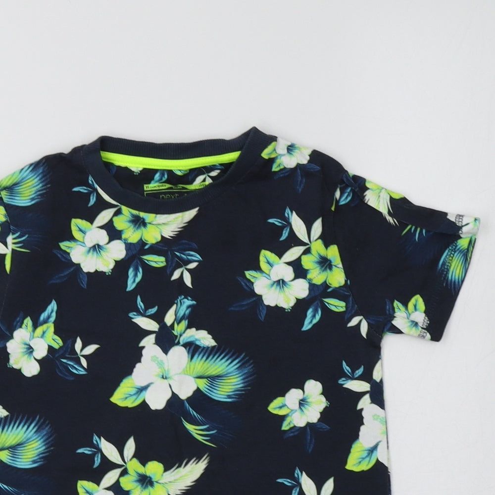 NEXT Boys Blue Floral Cotton Basic T-Shirt Size 5-6 Years Crew Neck