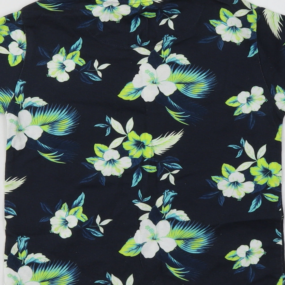 NEXT Boys Blue Floral Cotton Basic T-Shirt Size 5-6 Years Crew Neck