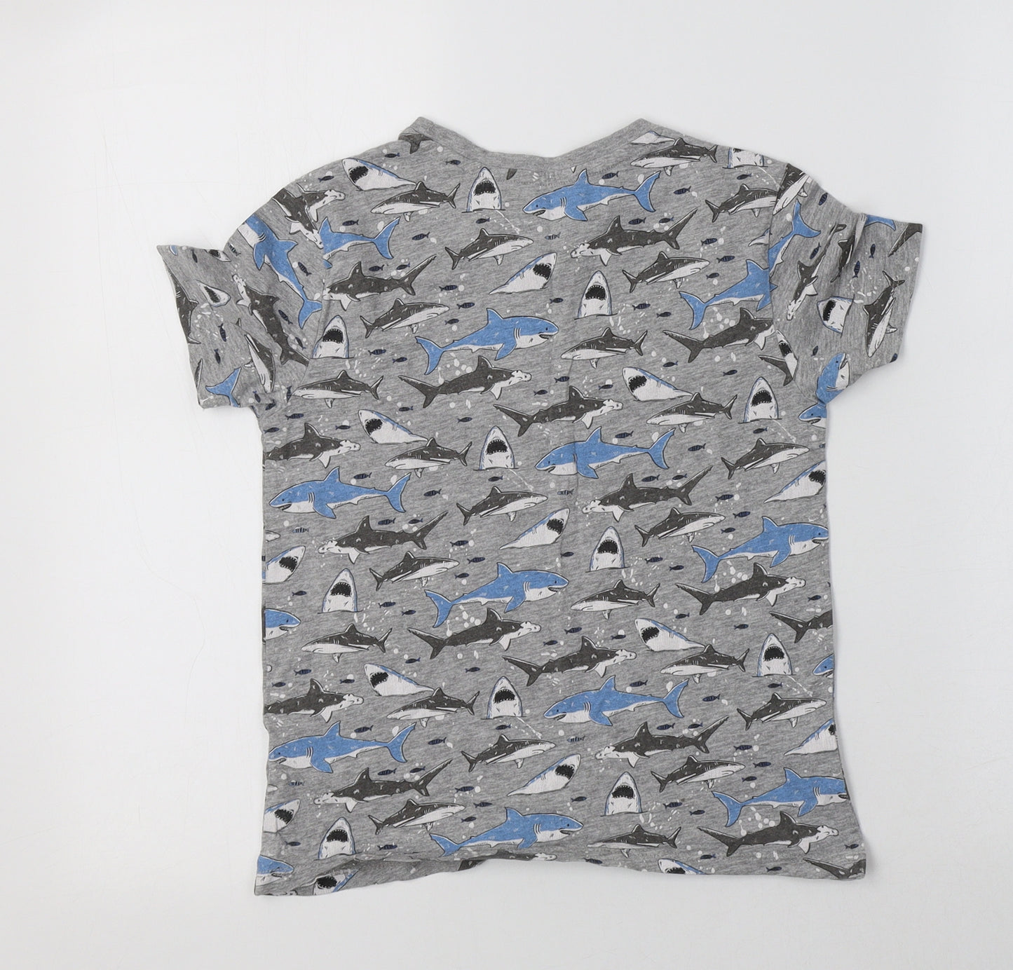 Primark Boys Grey Geometric Cotton Basic T-Shirt Size 7-8 Years Crew Neck  - Shark Print
