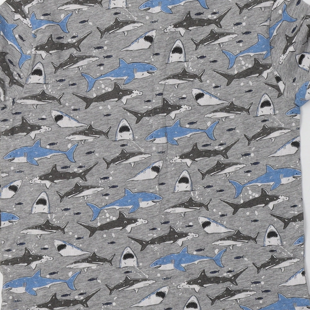 Primark Boys Grey Geometric Cotton Basic T-Shirt Size 7-8 Years Crew Neck  - Shark Print