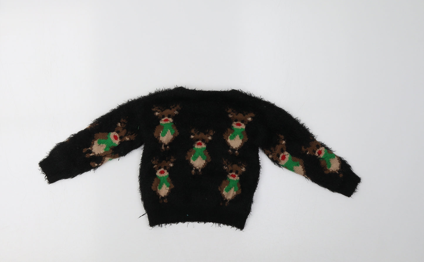 Nutmeg Girls Black Crew Neck Geometric Polyester Pullover Jumper Size 2-3 Years   - Rudolph Christmas