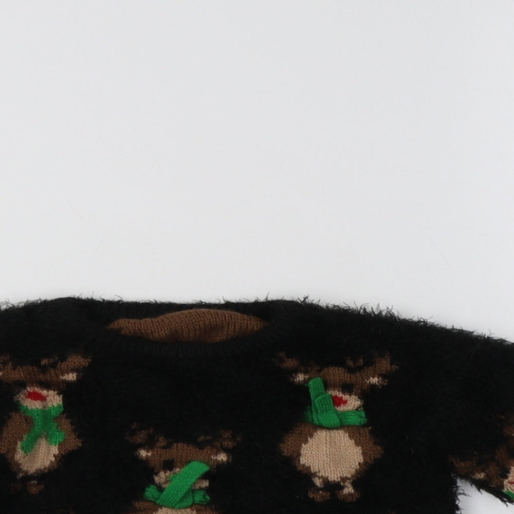 Nutmeg Girls Black Crew Neck Geometric Polyester Pullover Jumper Size 2-3 Years   - Rudolph Christmas