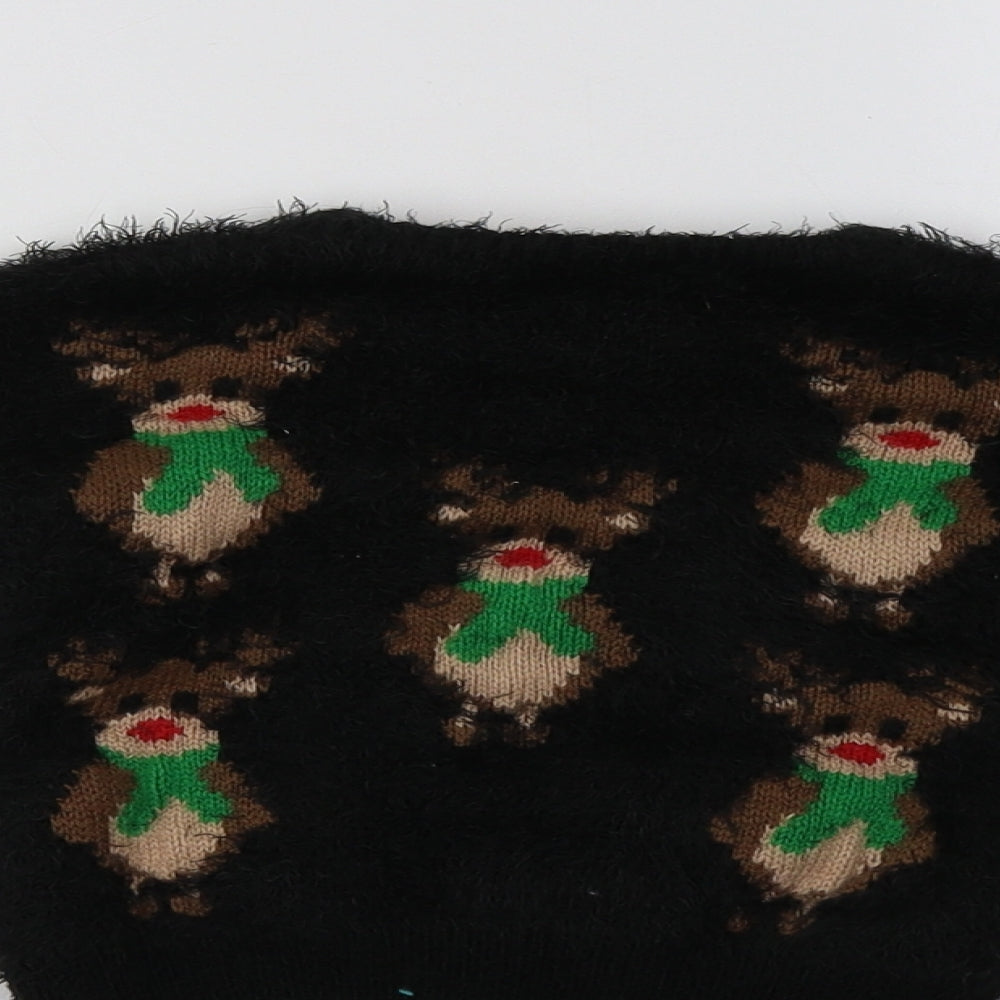 Nutmeg Girls Black Crew Neck Geometric Polyester Pullover Jumper Size 2-3 Years   - Rudolph Christmas