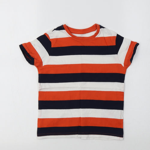 Primark Girls Multicoloured Striped Cotton Basic T-Shirt Size 5-6 Years Crew Neck