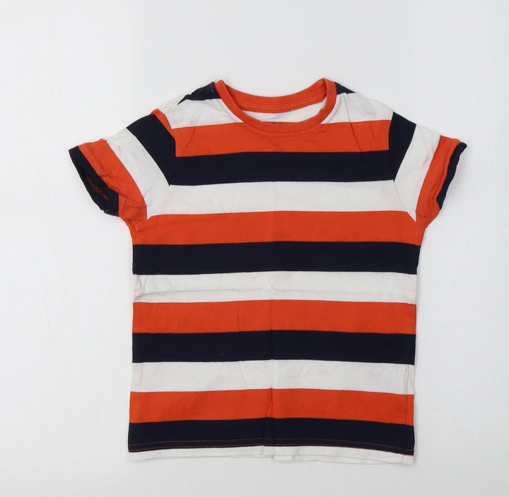 Primark Girls Multicoloured Striped Cotton Basic T-Shirt Size 5-6 Years Crew Neck