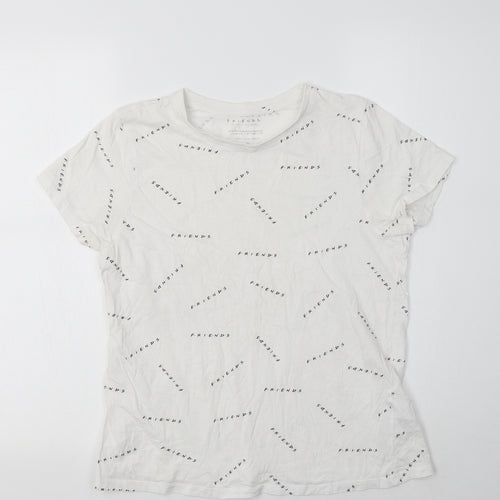 Primark Womens White Geometric Cotton Basic T-Shirt Size S Crew Neck - Friends