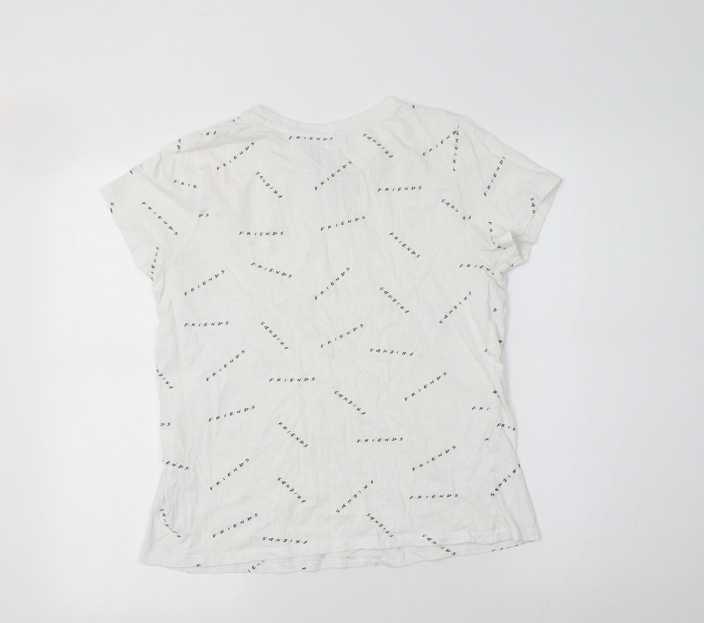 Primark Womens White Geometric Cotton Basic T-Shirt Size S Crew Neck - Friends