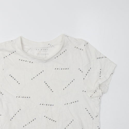 Primark Womens White Geometric Cotton Basic T-Shirt Size S Crew Neck - Friends
