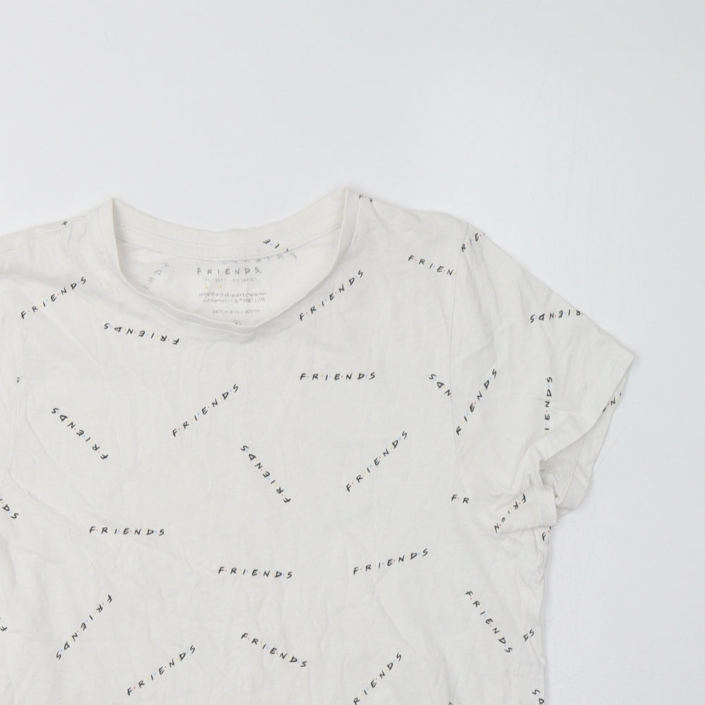 Primark Womens White Geometric Cotton Basic T-Shirt Size S Crew Neck - Friends