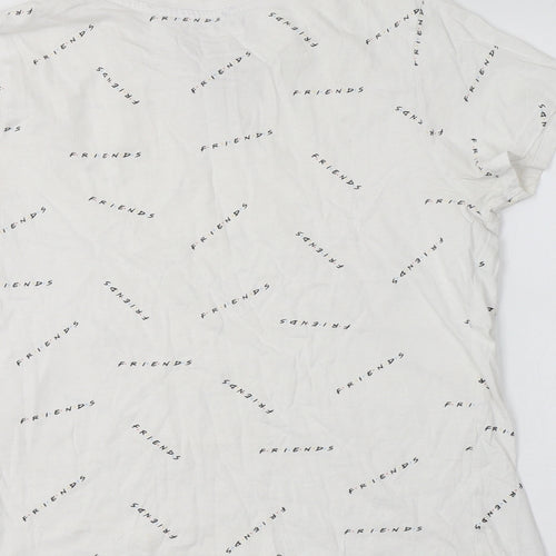 Primark Womens White Geometric Cotton Basic T-Shirt Size S Crew Neck - Friends