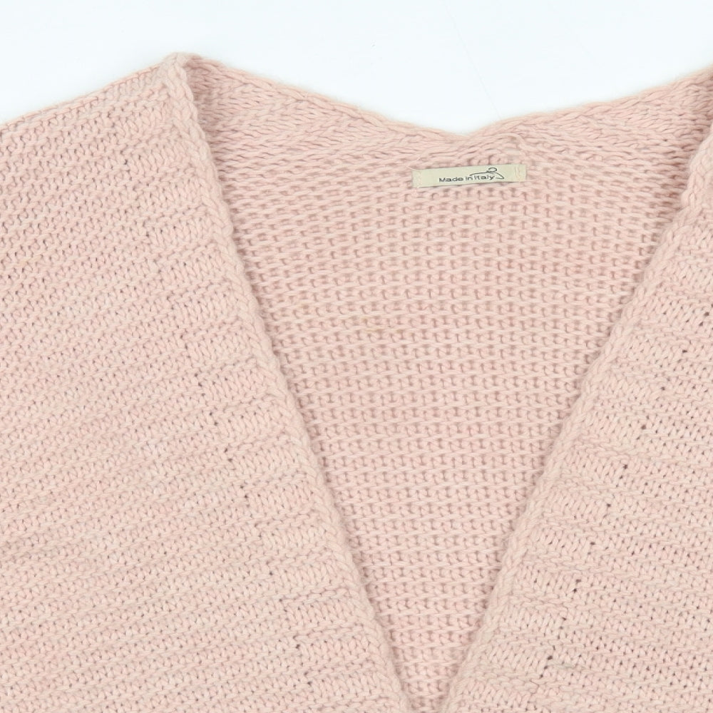 Preworn Womens Pink V-Neck  Acrylic Cardigan Jumper Size L   - Made in Italy
