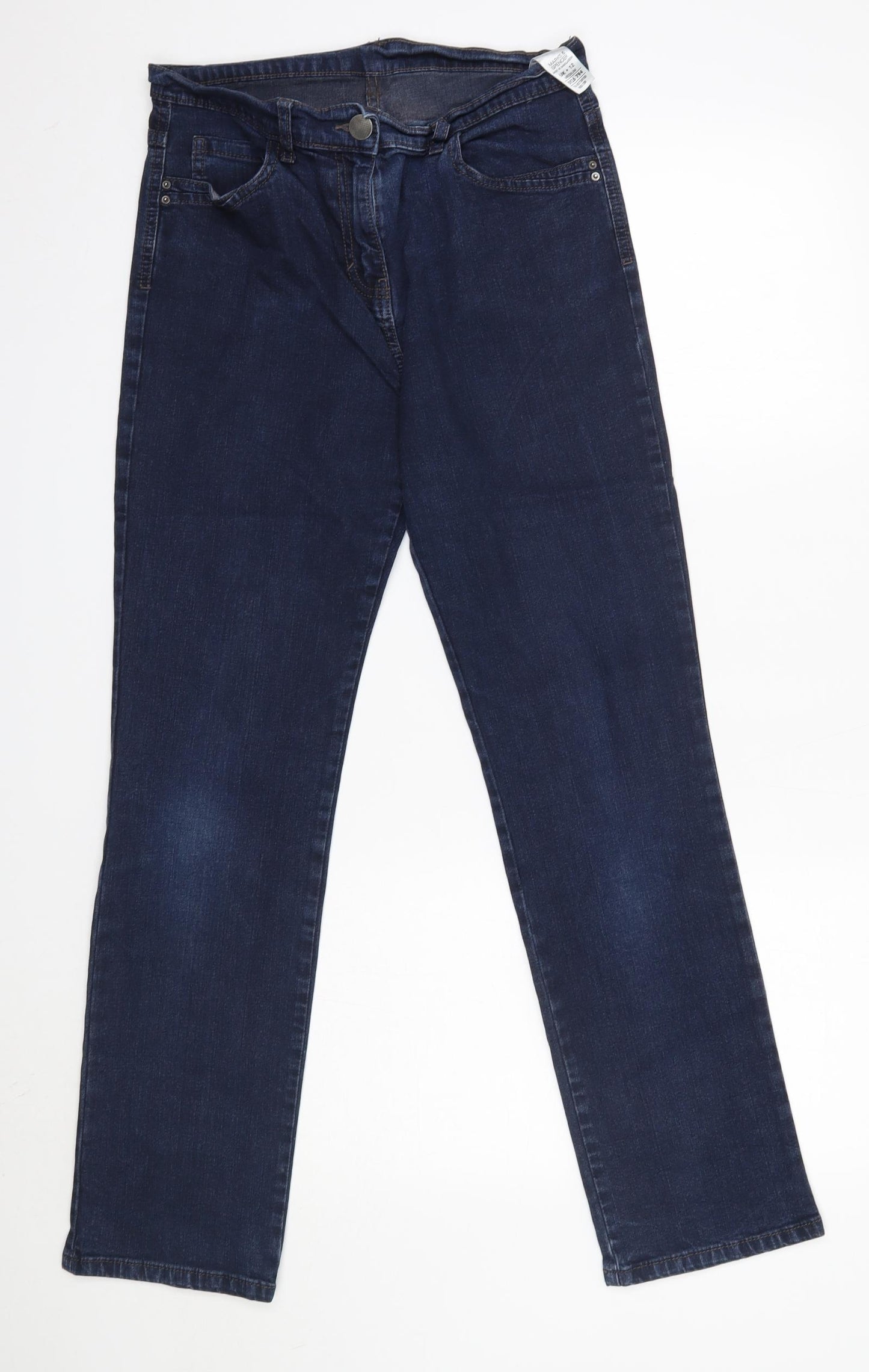M&S Womens Blue  Cotton Straight Jeans Size 12 L29 in Regular