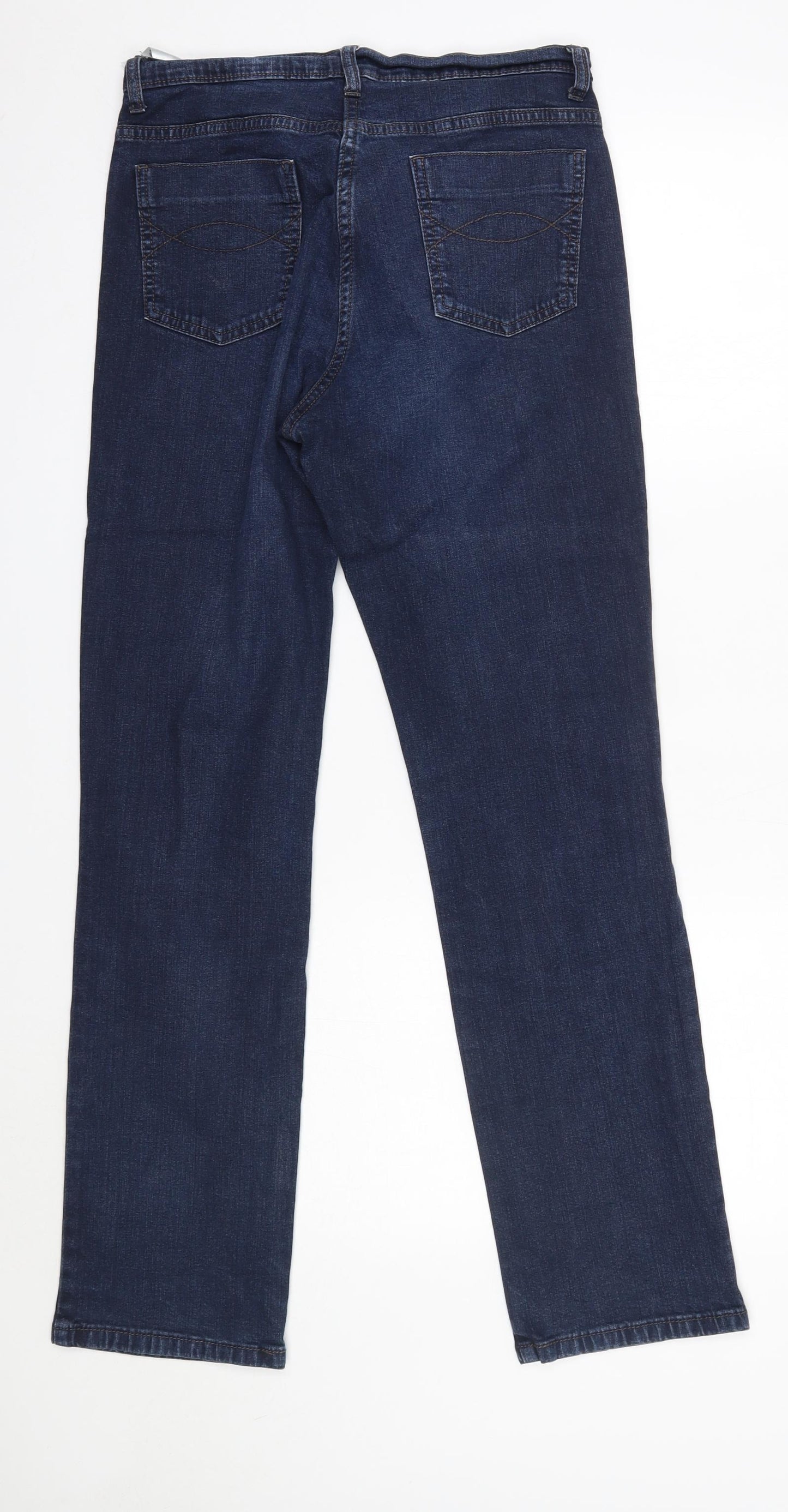 M&S Womens Blue  Cotton Straight Jeans Size 12 L29 in Regular