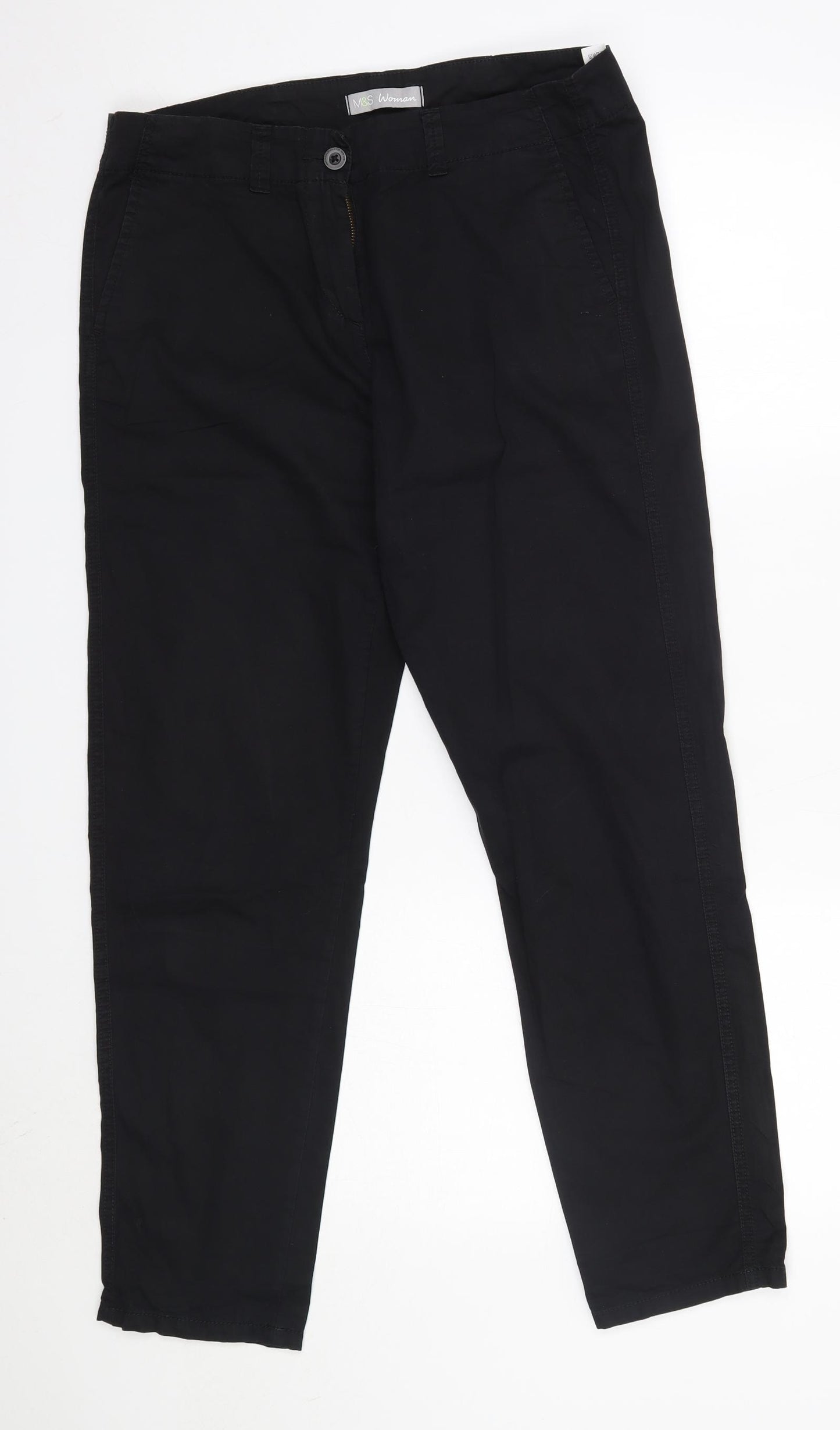 M&S Womens Black  Cotton Trousers  Size 12 L29 in Regular