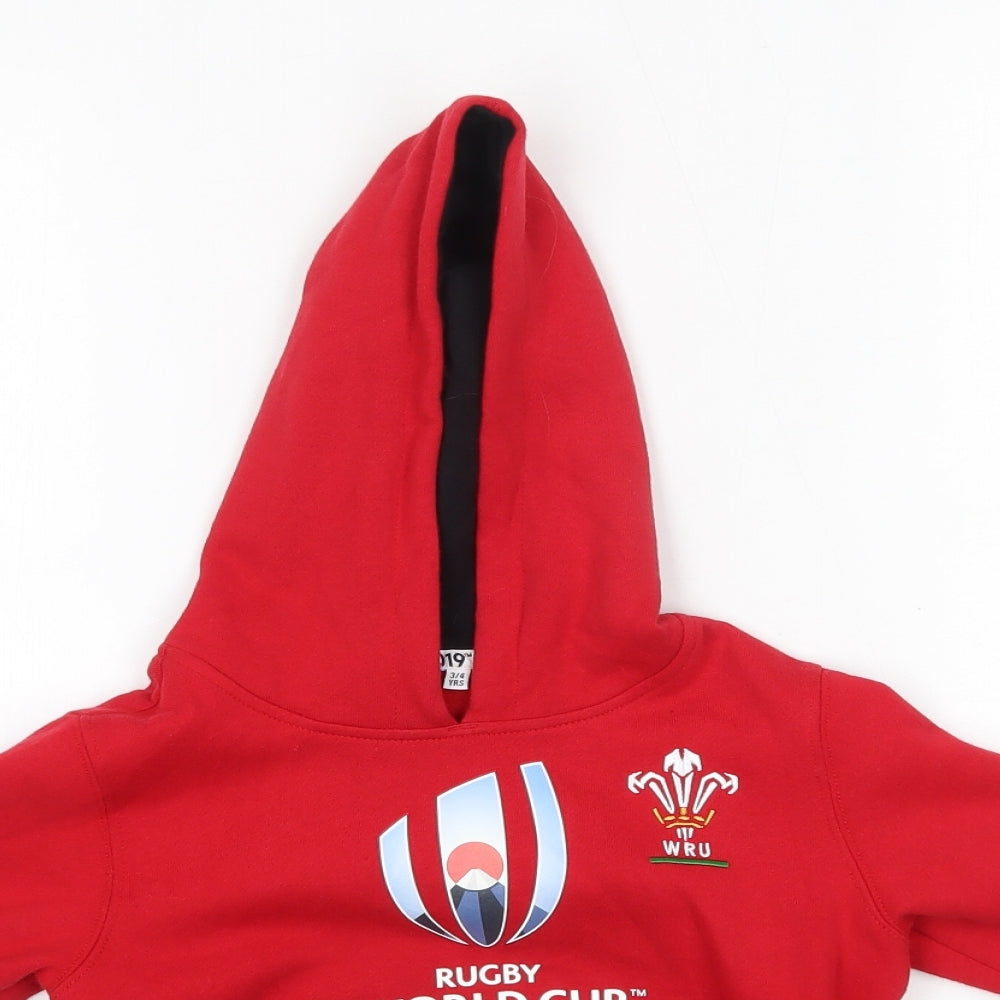 World Rugby Cup Boys Red  Cotton Pullover Hoodie Size 3-4 Years
