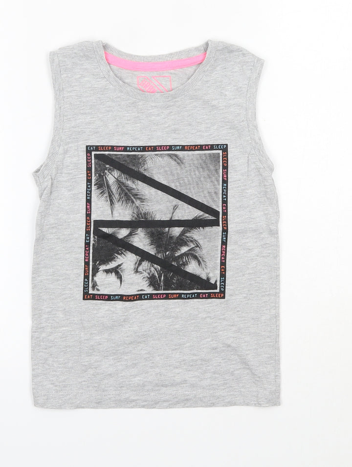 Matalan Girls Grey  Cotton Basic Tank Size 6 Years Round Neck