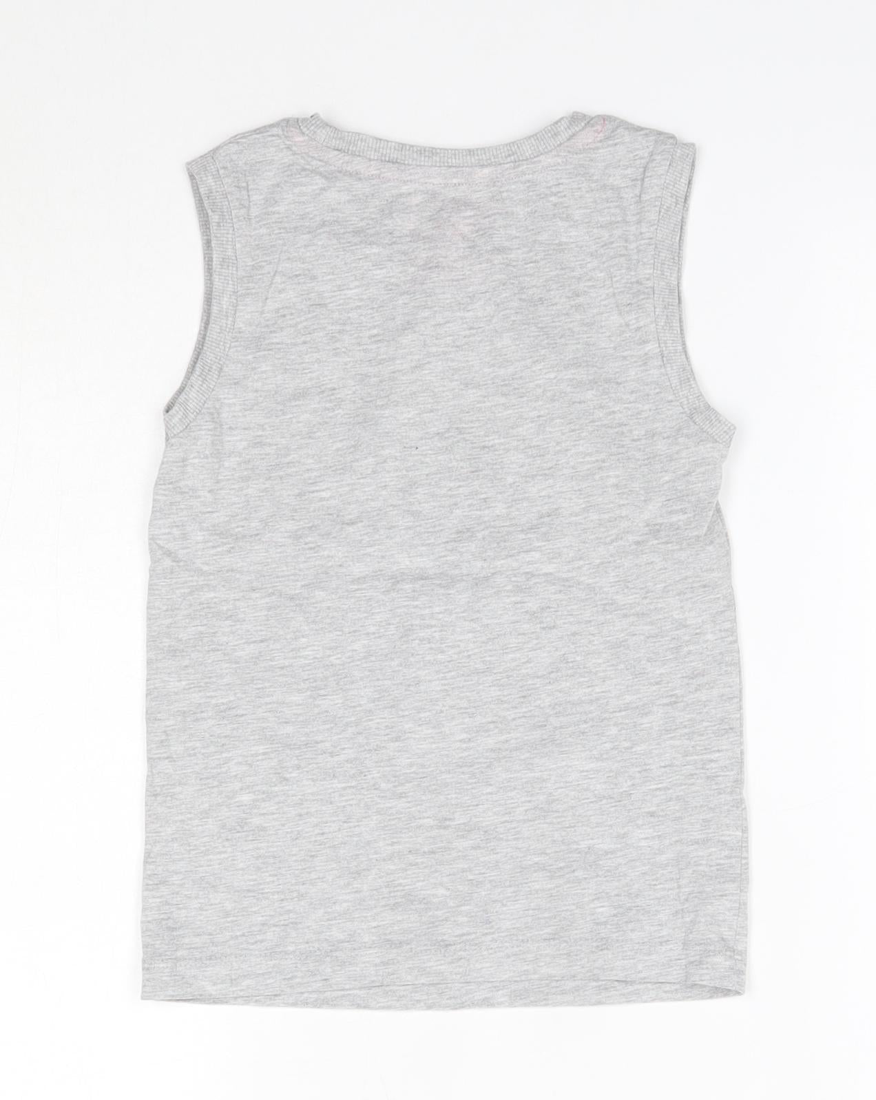 Matalan Girls Grey  Cotton Basic Tank Size 6 Years Round Neck