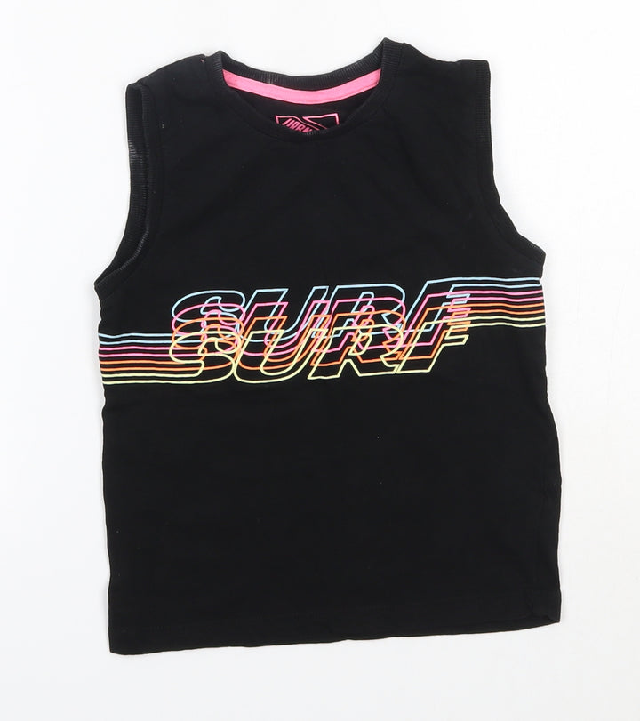 Matalan Girls Black  100% Cotton Basic Tank Size 6 Years Round Neck