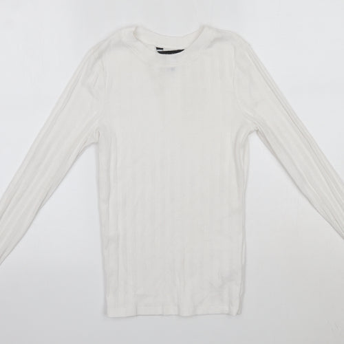 New Look Womens White  Polyester Basic Blouse Size 10 Round Neck