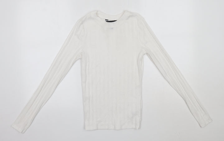 New Look Womens White  Polyester Basic Blouse Size 10 Round Neck