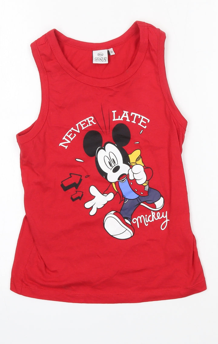 Disney Boys Red  100% Cotton Basic Tank Size 8 Years Round Neck