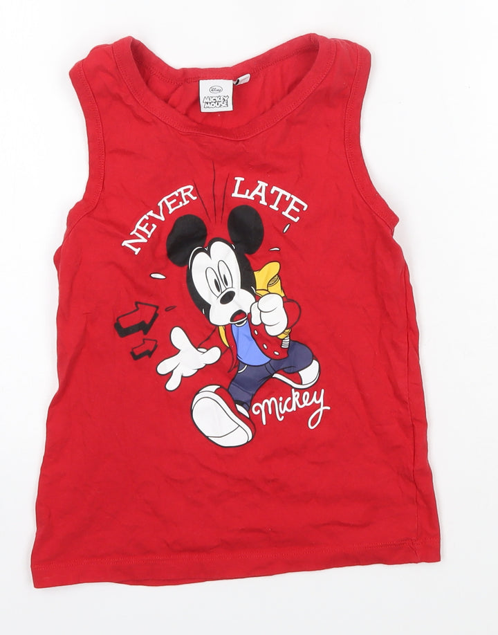Disney Boys Red  100% Cotton Basic Tank Size 8 Years Round Neck