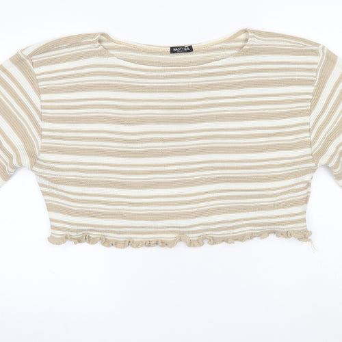 Nasty Gal Womens Brown Round Neck Striped Acrylic Pullover Jumper Size L