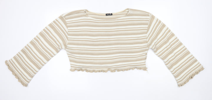 Nasty Gal Womens Brown Round Neck Striped Acrylic Pullover Jumper Size L