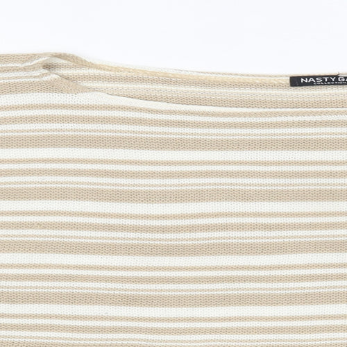 Nasty Gal Womens Brown Round Neck Striped Acrylic Pullover Jumper Size L