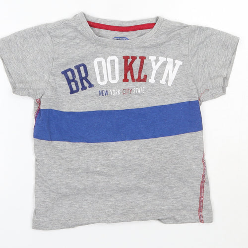 Matalan Boys Grey  Cotton Basic T-Shirt Size 5 Years Round Neck
